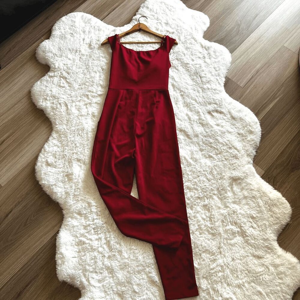 ❤️ Off Shoulder Decollate Italian Red Pant Jumpsuit With Pockets SIZE M